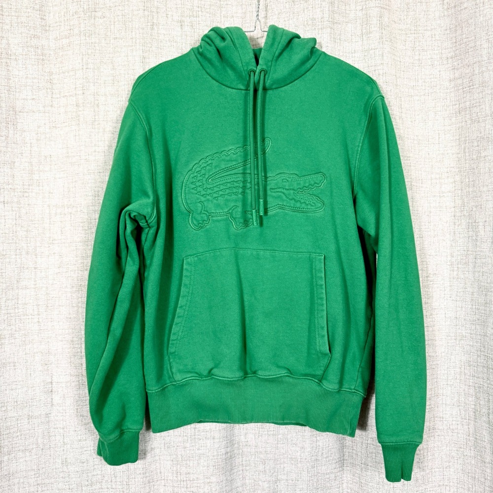 Lacoste Hoodie Mens S Green Big Croc Embossed Streetwear Designer Preppy Sporty